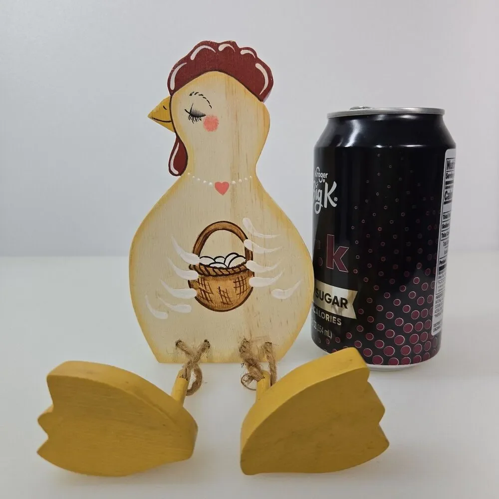 VTG Wooden Chicken Shelf Sitter with Dangling Legs Hand Painted Rustic Farmhouse
